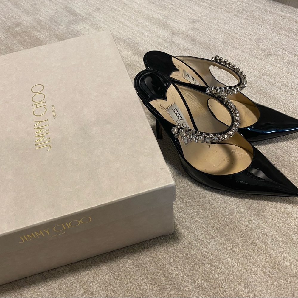 Jimmy choo Bing Patent Jeweled Mules size 39.5